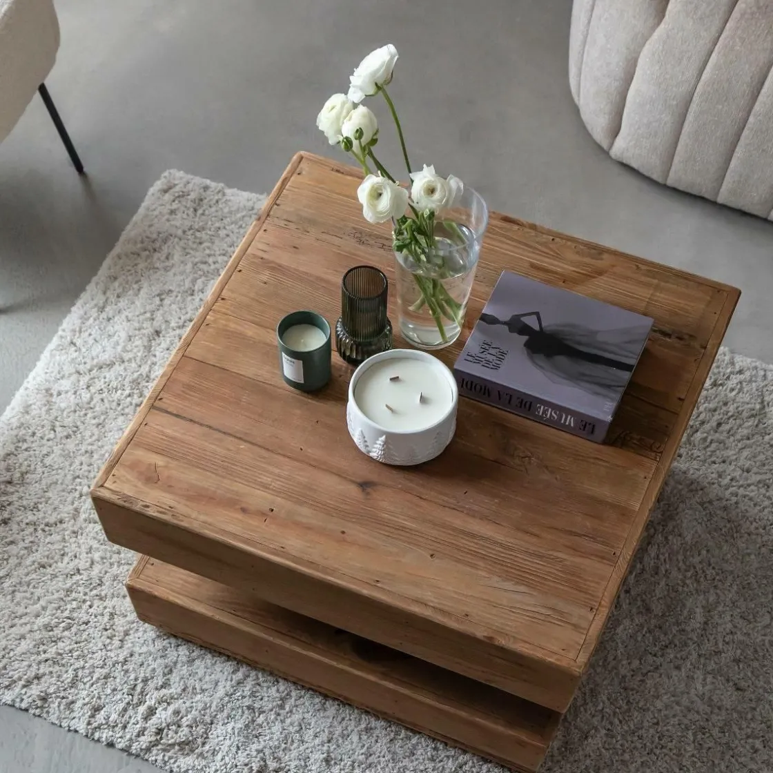 Made in Meubles Table Basse<Table basse carrée à double plateau en bois recyclé Blaise