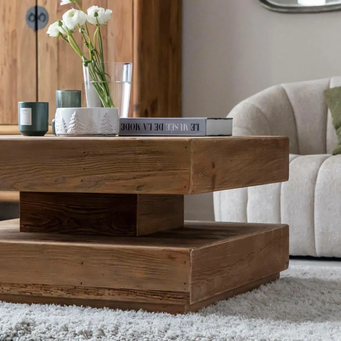 Made in Meubles Table Basse<Table basse carrée à double plateau en bois recyclé Blaise