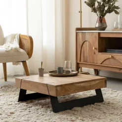 Made in Meubles Table Basse<Table basse carrée en bois d'acacia et métal Cassius