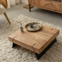 Made in Meubles Table Basse<Table basse carrée en bois d'acacia et métal Cassius