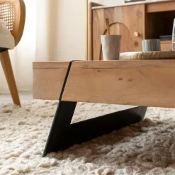 Made in Meubles Table Basse<Table basse carrée en bois d'acacia et métal Cassius