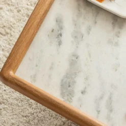 Made in Meubles Table Basse<Table basse carrée en bois de manguier et marbre Adler