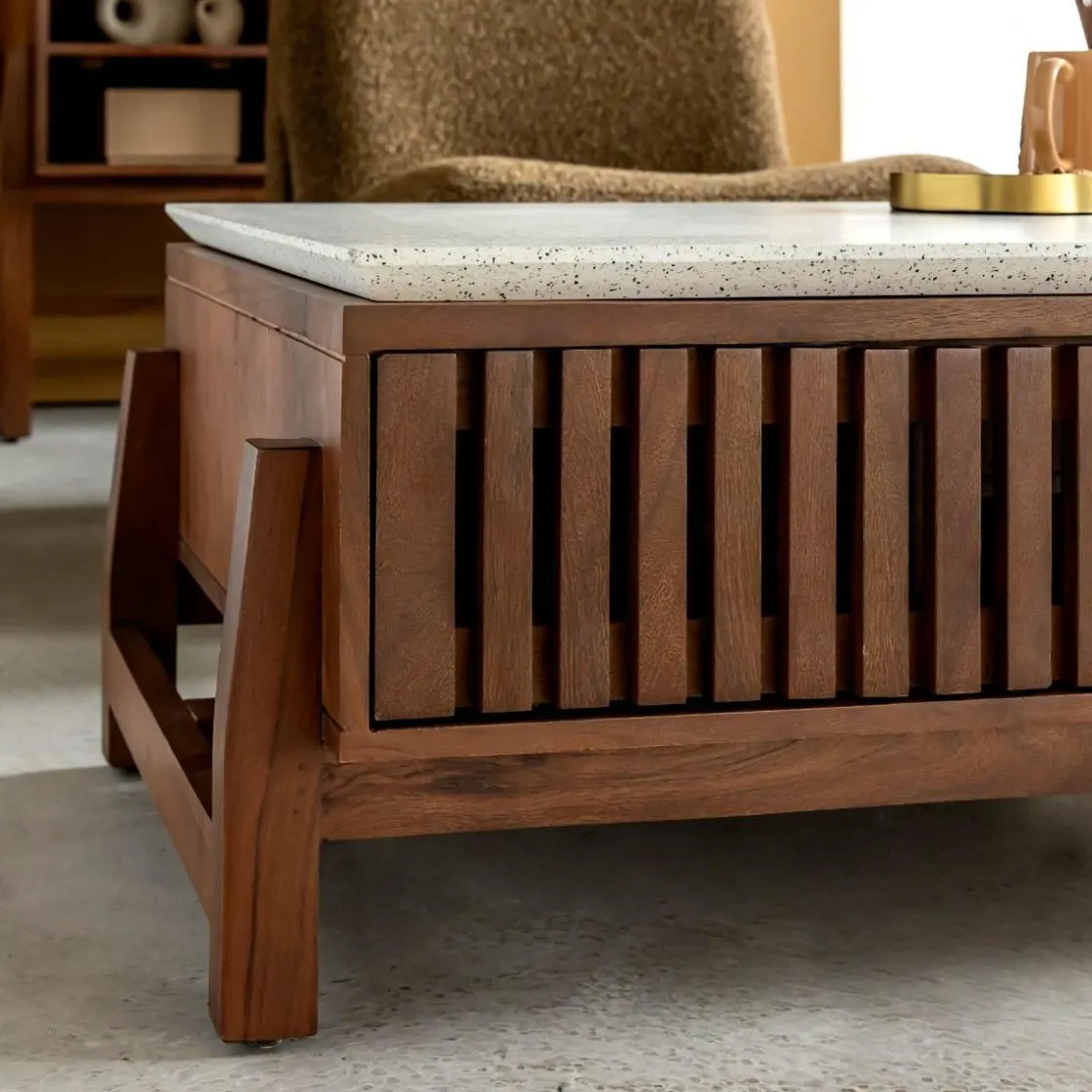 Made in Meubles Table Basse<Table basse en bois d'acacia et terrazzo Kaelis