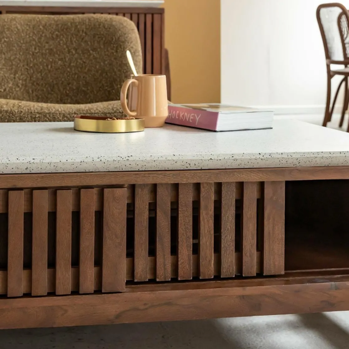 Made in Meubles Table Basse<Table basse en bois d'acacia et terrazzo Kaelis