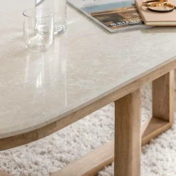Made in Meubles Table Basse<Table basse en bois de manguier et marbre Moana