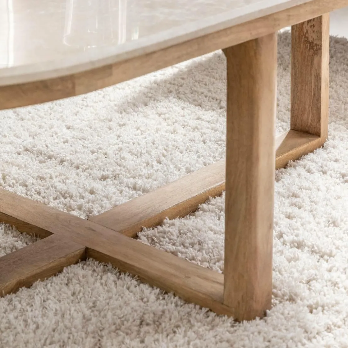 Made in Meubles Table Basse<Table basse en bois de manguier et marbre Moana