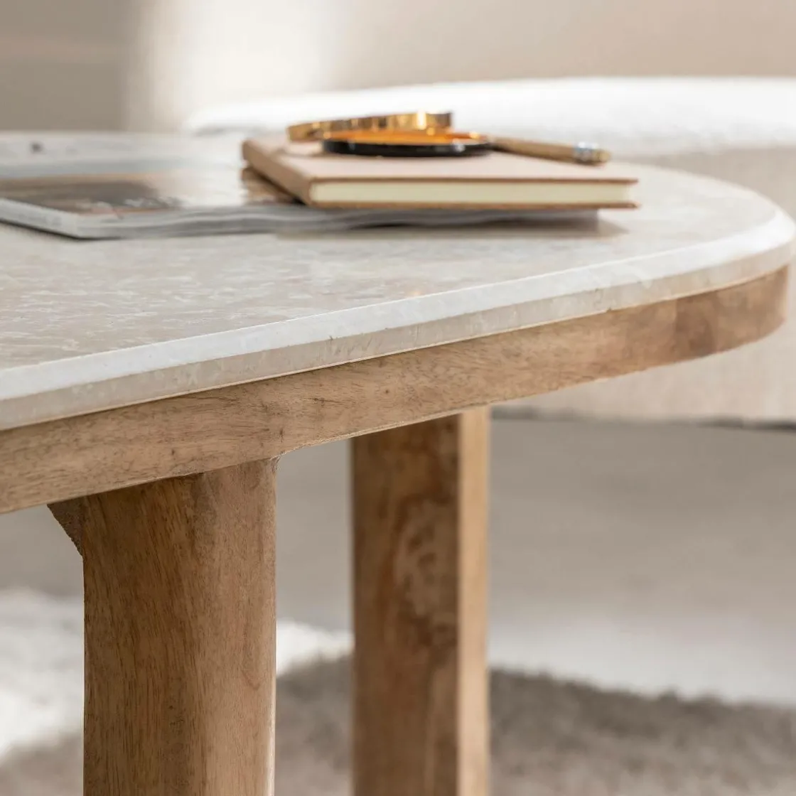 Made in Meubles Table Basse<Table basse en bois de manguier et marbre Moana