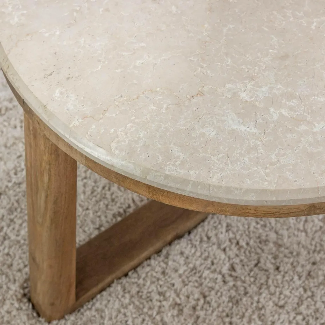 Made in Meubles Table Basse<Table basse en bois de manguier et marbre Moana