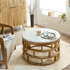 Made in Meubles Table Basse<Table basse en bois de manguier et terrazzo Ambrine