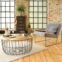 Made in Meubles Table Basse<Table basse en bois de manguier et métal Ella