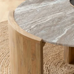 Made in Meubles Table Basse<Table basse en bois de manguier et marbre Isabella