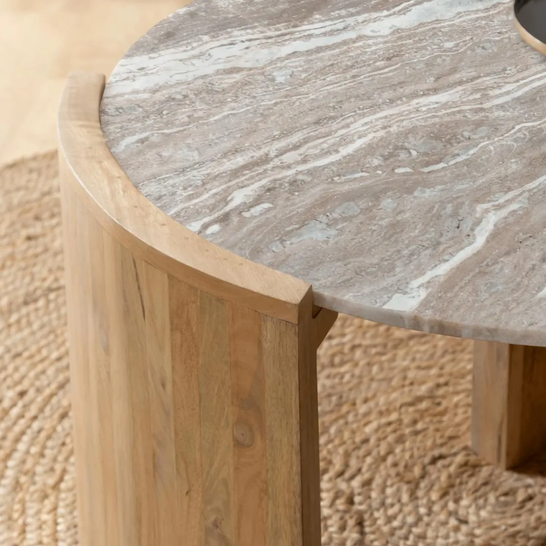 Made in Meubles Table Basse<Table basse en bois de manguier et marbre Isabella