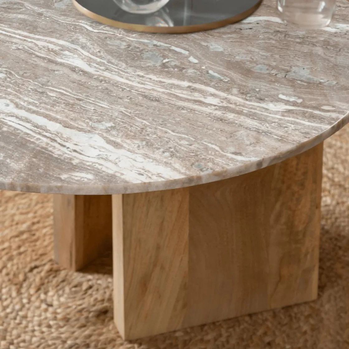 Made in Meubles Table Basse<Table basse en bois de manguier et marbre Isabella