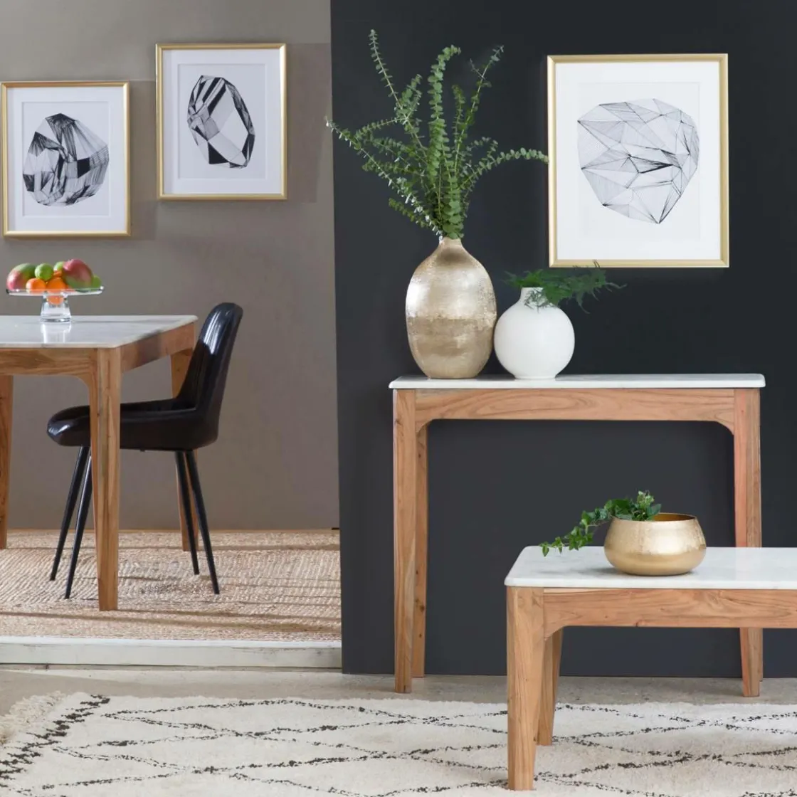 Made in Meubles Table Basse<Table basse en bois de manguier et marbre Arthuro