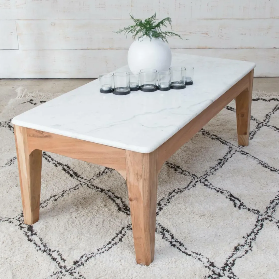 Made in Meubles Table Basse<Table basse en bois de manguier et marbre Arthuro