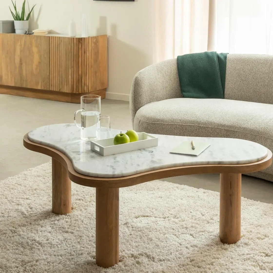 Made in Meubles Table Basse<Table basse en bois de manguier et marbre Adler