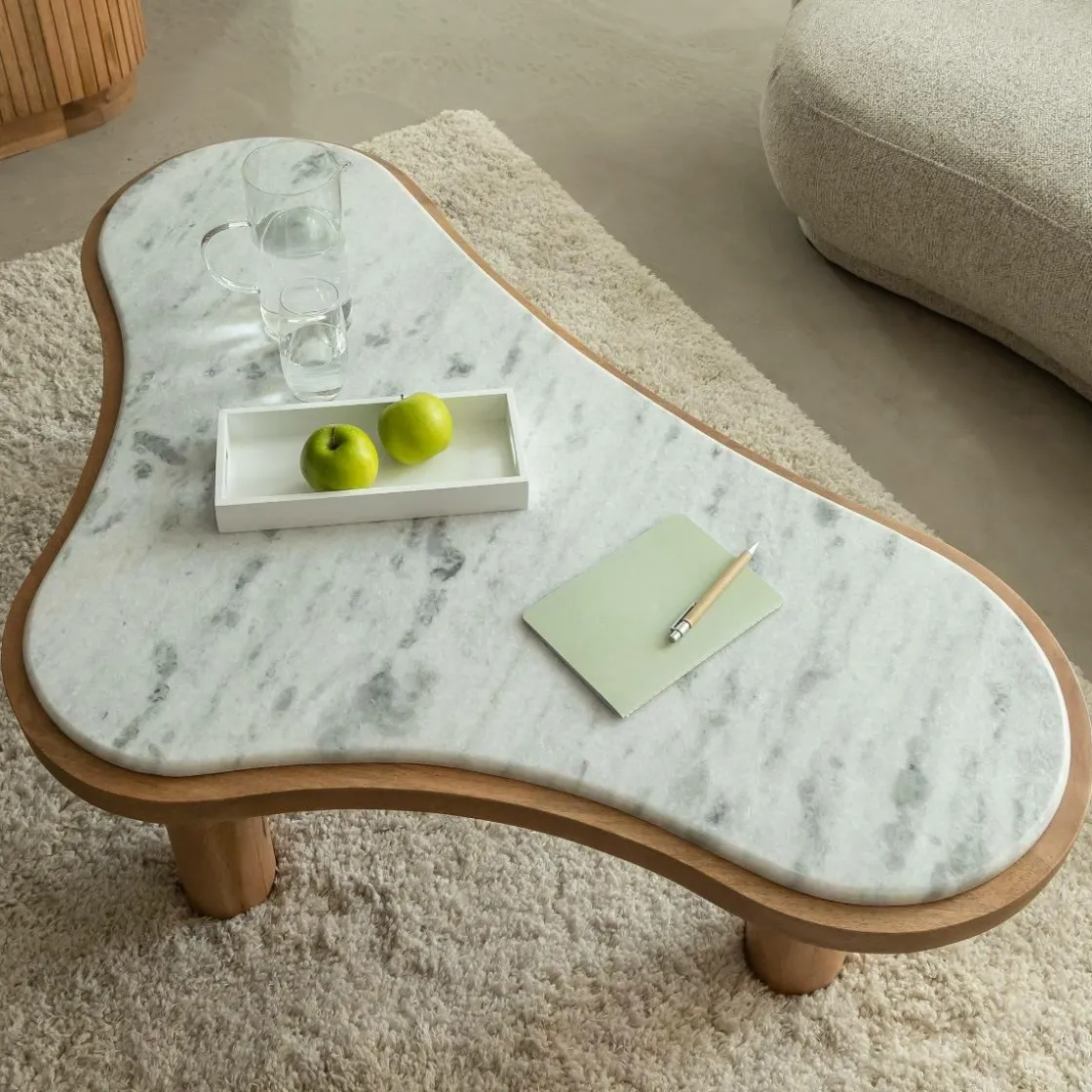 Made in Meubles Table Basse<Table basse en bois de manguier et marbre Adler