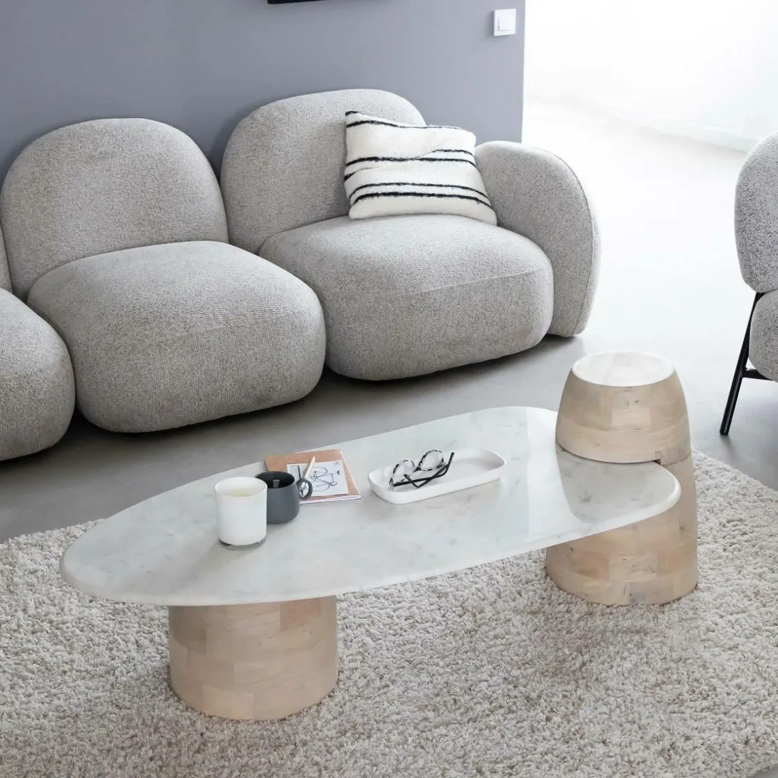 Made in Meubles Table Basse<Table basse en bois de manguier et marbre Moana