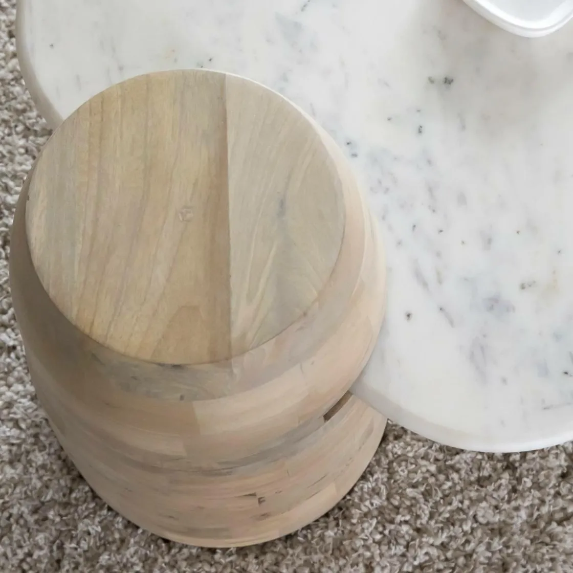 Made in Meubles Table Basse<Table basse en bois de manguier et marbre Moana