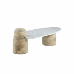 Made in Meubles Table Basse<Table basse en bois de manguier et marbre Moana