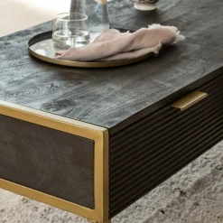 Made in Meubles Table Basse<Table basse en bois de manguier et métal doré Ange