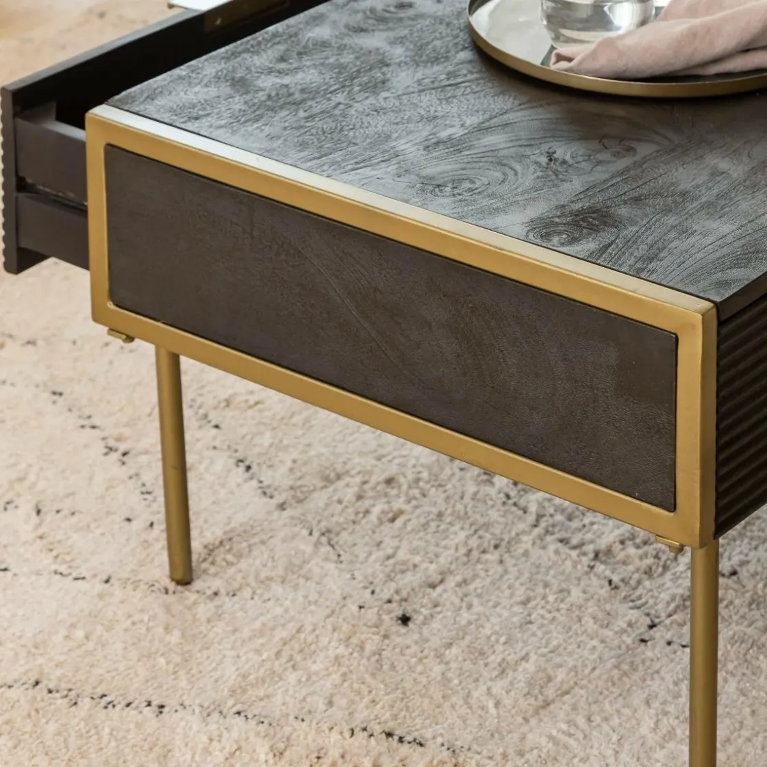 Made in Meubles Table Basse<Table basse en bois de manguier et métal doré Ange