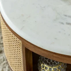 Made in Meubles Table Basse<Table basse en bois de manguier, cannage et marbre Brook