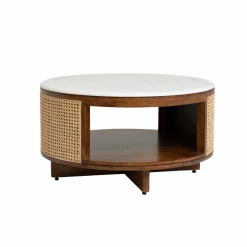 Made in Meubles Table Basse<Table basse en bois de manguier, cannage et marbre Brook