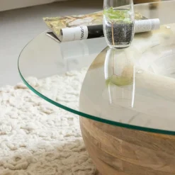 Made in Meubles Table Basse<Table basse en bois de manguier et verre Nerys