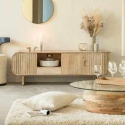 Made in Meubles Table Basse<Table basse en bois de manguier et verre Nerys