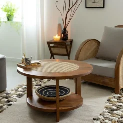 Made in Meubles Table Basse<Table basse en bois de manguier et cannage Zuria