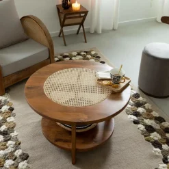 Made in Meubles Table Basse<Table basse en bois de manguier et cannage Zuria