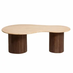 Made in Meubles Table Basse<Table basse en bois de manguier et en travertin Carola