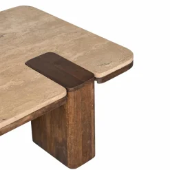 Made in Meubles Table Basse<Table basse en bois de manguier et travertin Carola