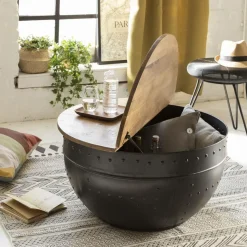 Made in Meubles Table Basse<Table basse en bois de manguier et métal Bertine