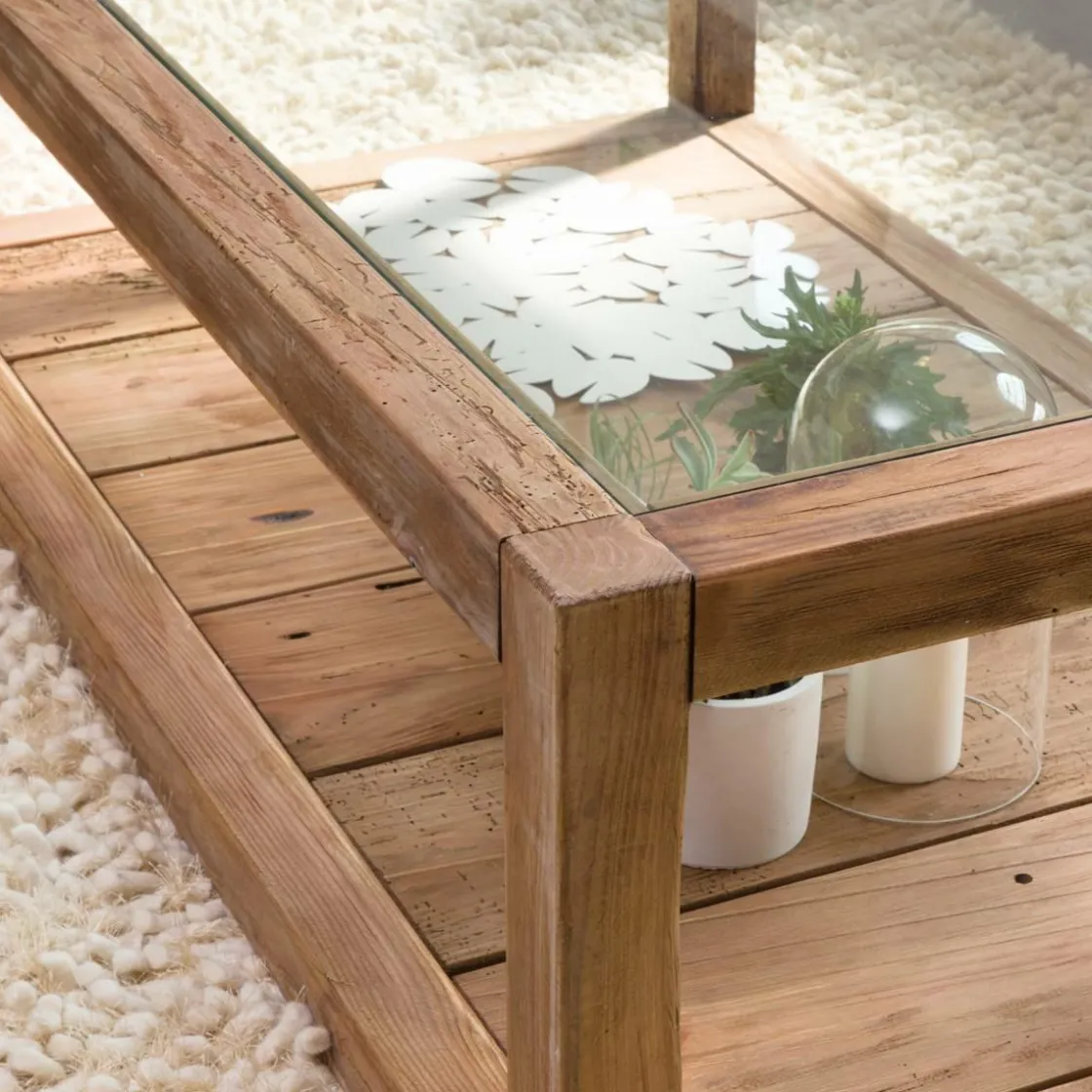 Made in Meubles Table Basse<Table basse en bois recyclé et verre Blaise