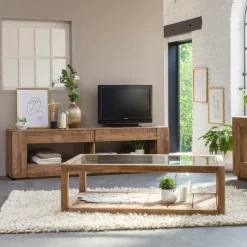 Made in Meubles Table Basse<Table basse en bois recyclé et verre Blaise