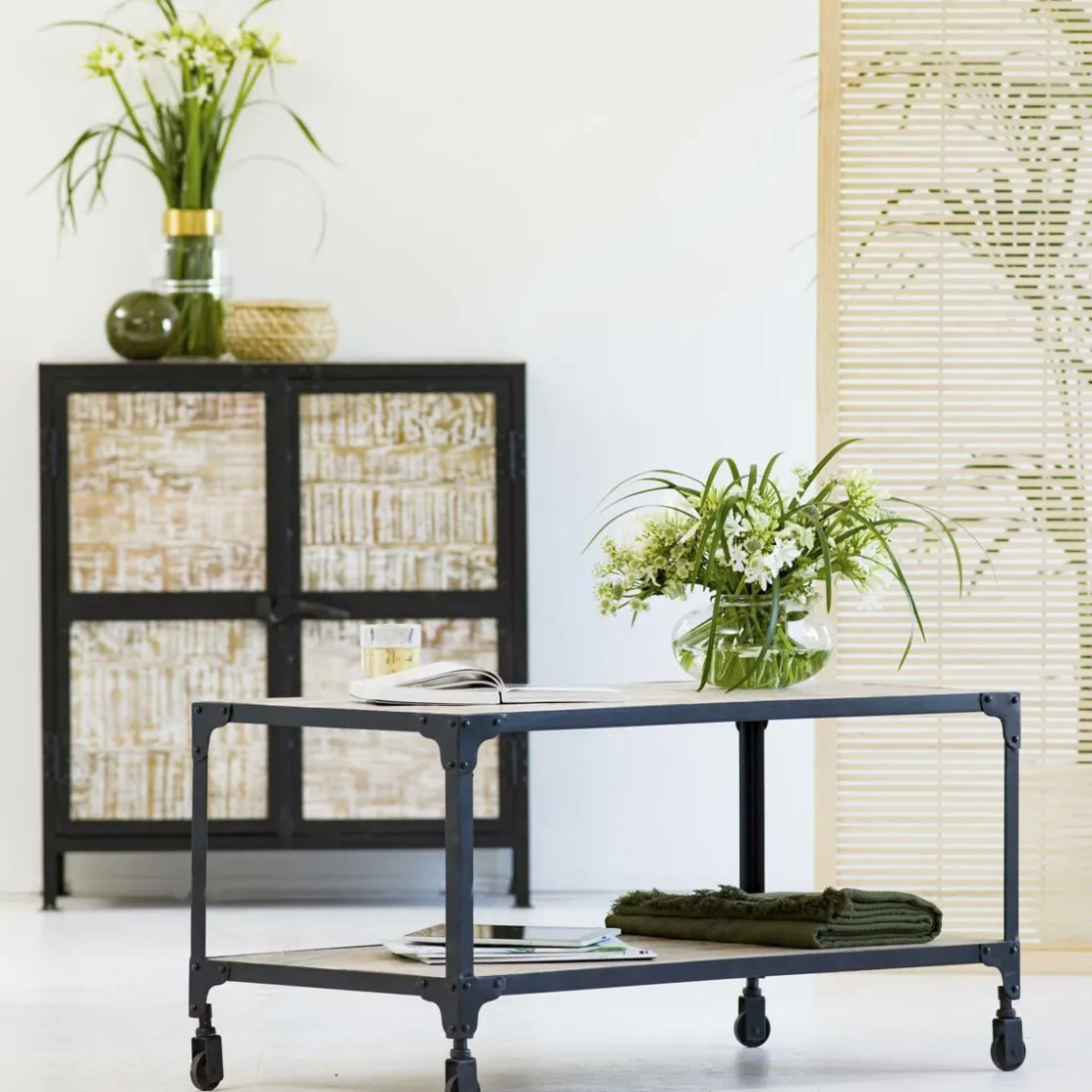 Made in Meubles Table Basse<Table basse en bois reyclé et métal White