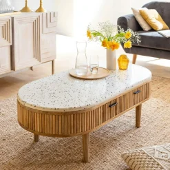 Made in Meubles Table Basse<Table basse en terrazzo et bois de manguier Ambrine