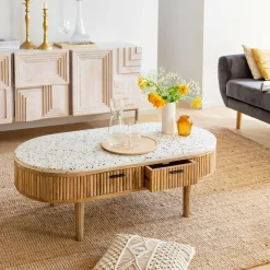 Made in Meubles Table Basse<Table basse en terrazzo et bois de manguier Ambrine