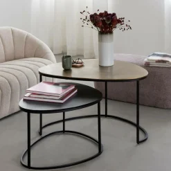 Made in Meubles Table Basse|Table Gigogne<Table basse gigogne en aluminium doré et métal noir Victoria