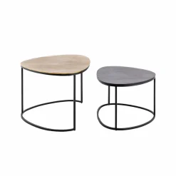 Made in Meubles Table Basse|Table Gigogne<Table basse gigogne en aluminium doré et métal noir Victoria