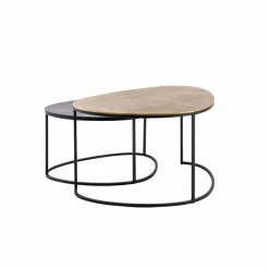 Made in Meubles Table Basse|Table Gigogne<Table basse gigogne en aluminium doré et métal noir Victoria