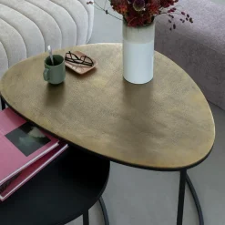 Made in Meubles Table Basse|Table Gigogne<Table basse gigogne en aluminium doré et métal noir Victoria