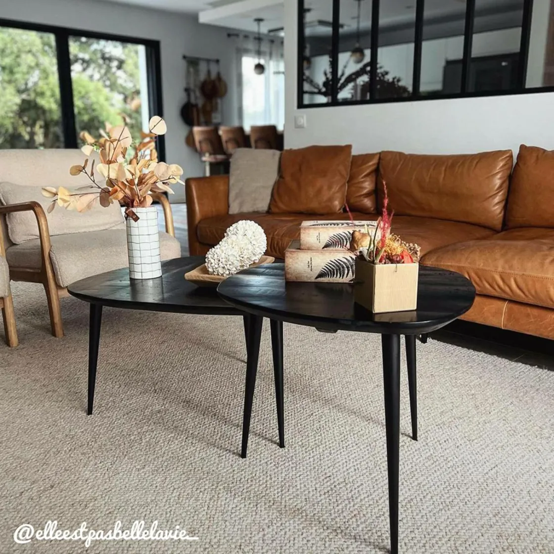 Made in Meubles Table Basse|Table Gigogne<Table basse gigogne en bois de manguier noir Valério