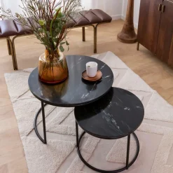 Made in Meubles Table Basse|Table Gigogne<Table basse gigogne en marbre noir Joe