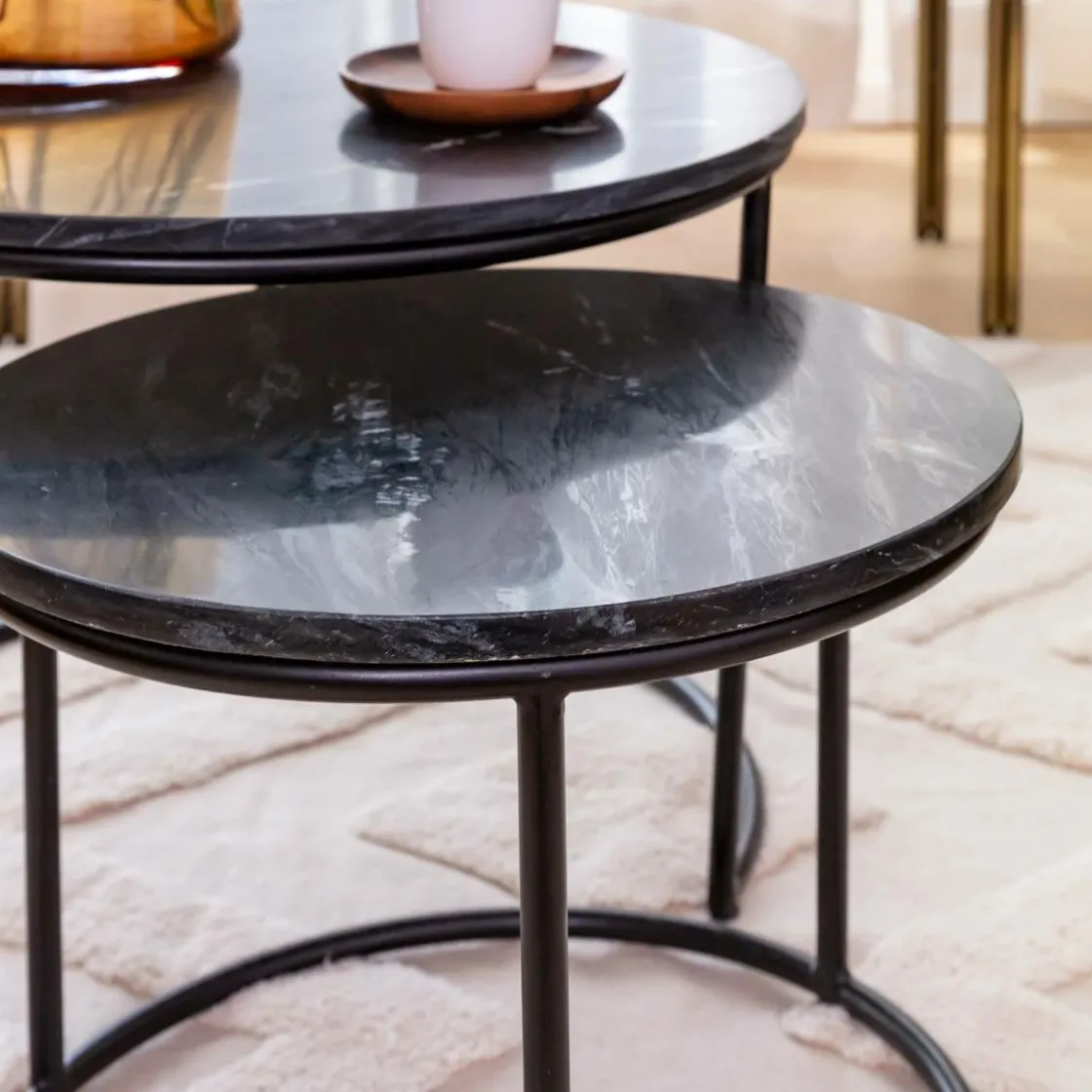 Made in Meubles Table Basse|Table Gigogne<Table basse gigogne en marbre noir Joe