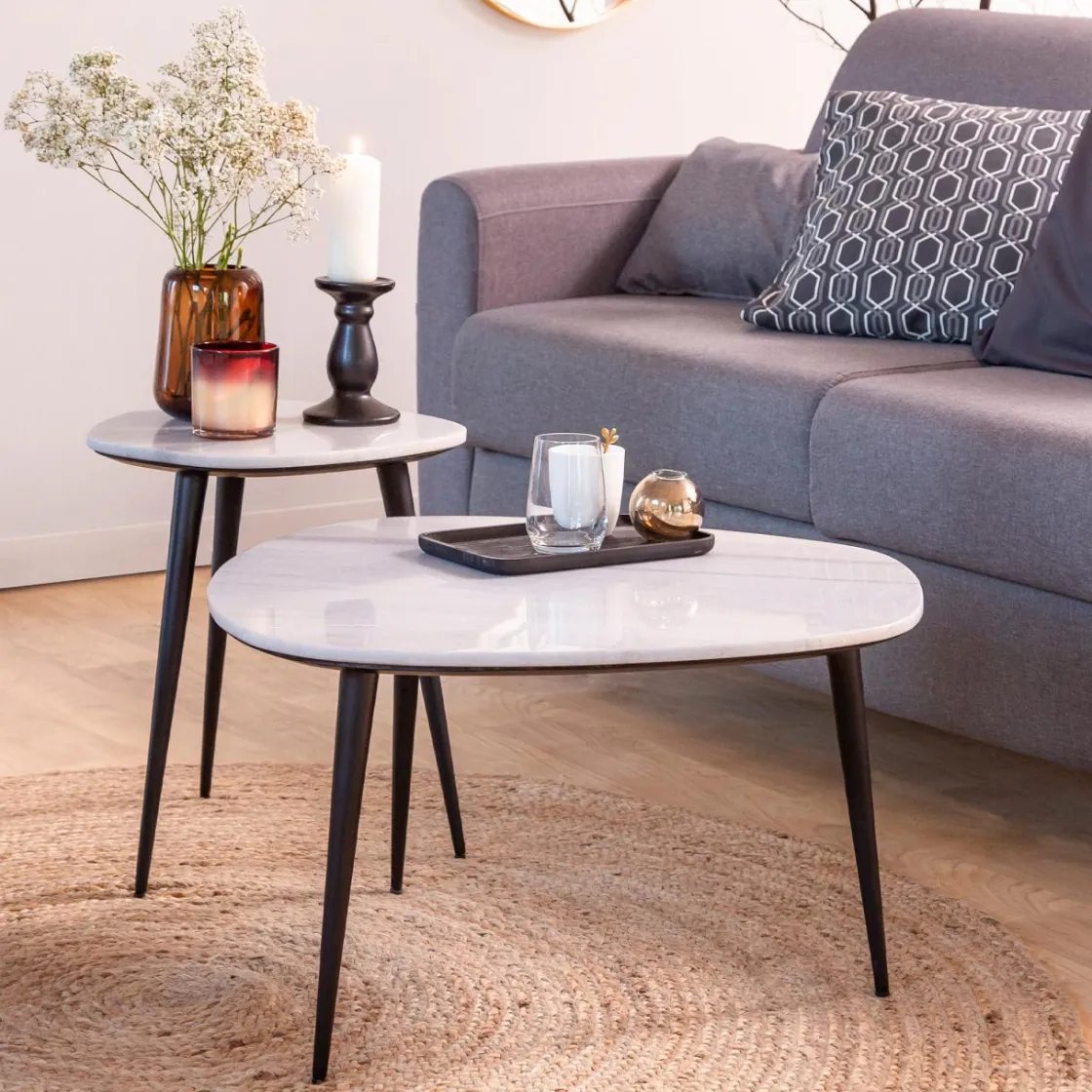 Made in Meubles Table Basse|Table Gigogne<Table basse gigogne en marbre blanc Ariane