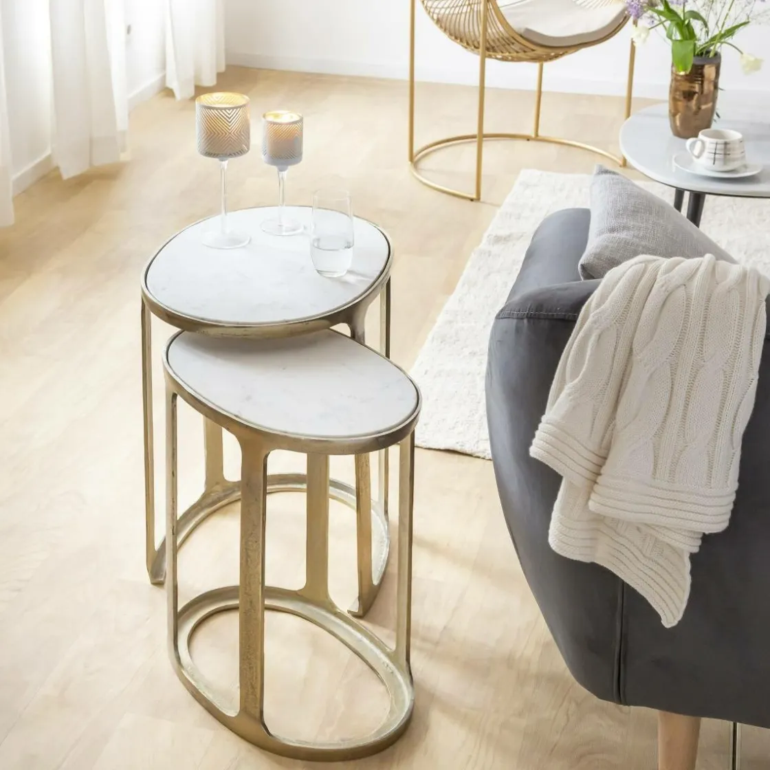 Made in Meubles Table Gigogne|Bout De Canapé & Sellette<Table basse gigogne en marbre et aluminium Ruben