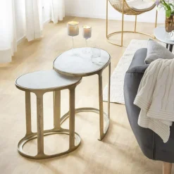 Made in Meubles Table Gigogne|Bout De Canapé & Sellette<Table basse gigogne en marbre et aluminium Ruben